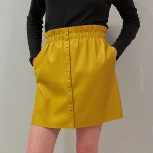 Gold Vegan Leather Skirt with Button Details